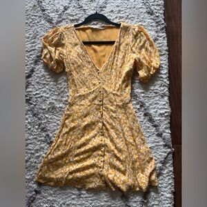 Yellow floral button mini dress